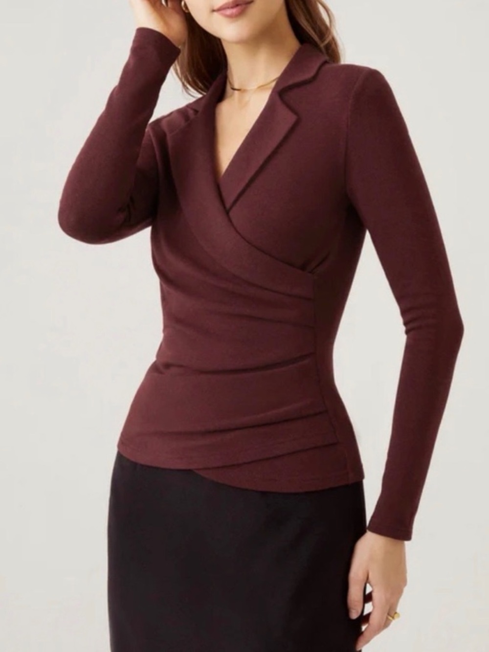 NWT OGL Burgundy Draped Wrap Long Sleeve Top
